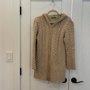 Aran Crafts Tan Hooded Knit Cardigan